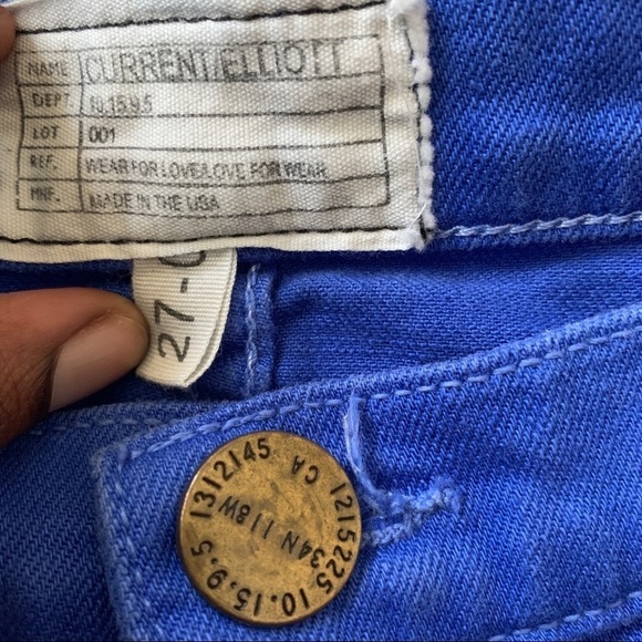 CURRENT ELLIOTT Blue Cobalt Chevron Pattern The Ankle Skinny Jeans size 27 - Picture 4 of 6